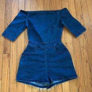 Boohoo Women’s Denim Off-Shoulder Playsuit